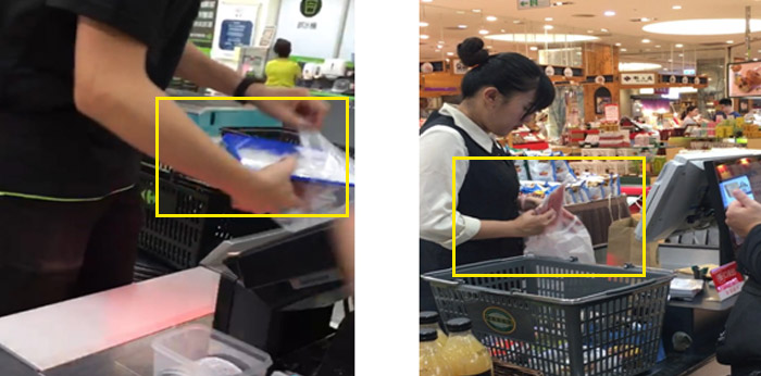 結帳區透明平口塑膠袋再度盛裝